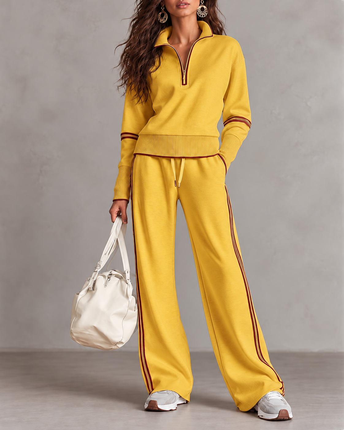 Amarante Half-Zip Stand Collar Lounge Set – Yellow