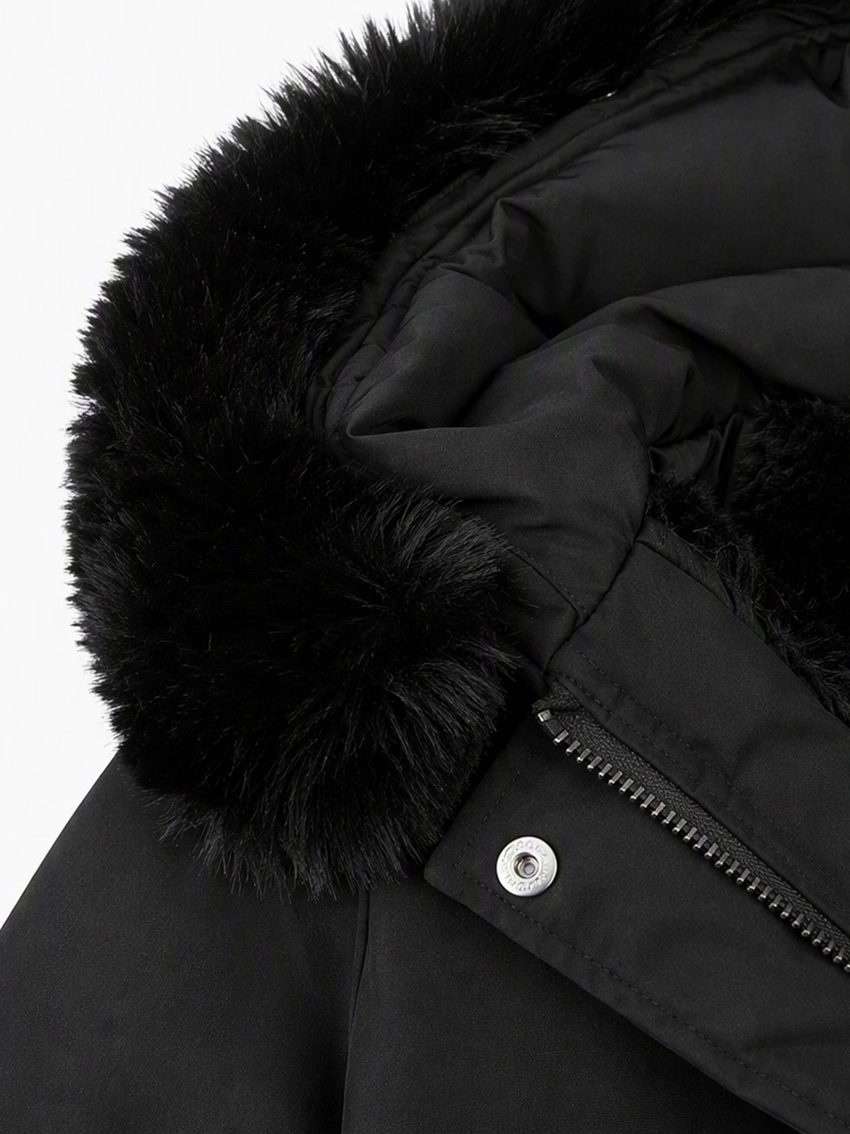 Annelie Plush-Trimmed Padded Parka – Mid-Length Cinched Waist Zip Snap Front