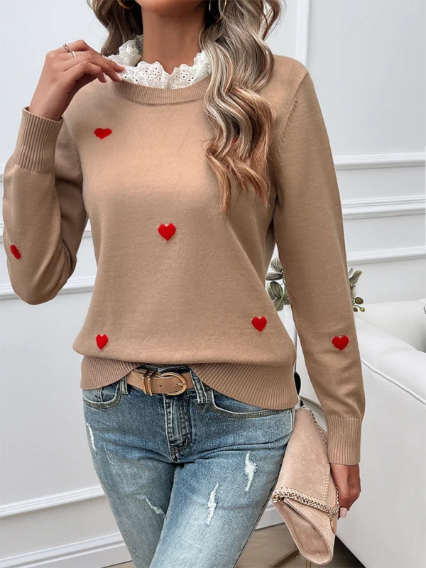 Ariane Heart Embellished Crew Neck Knit Jumper – Long Sleeve Casual Chic | Dorvelli