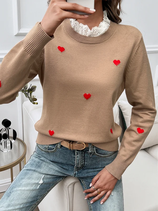 Ariane Heart Embellished Crew Neck Knit Jumper – Long Sleeve Casual Chic | Dorvelli