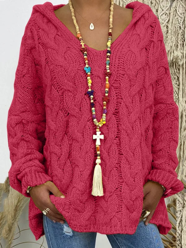 Ariane Knit Hooded Cable Jumper – Regular Fit Long Sleeves Autumn Winter | Dorvelli