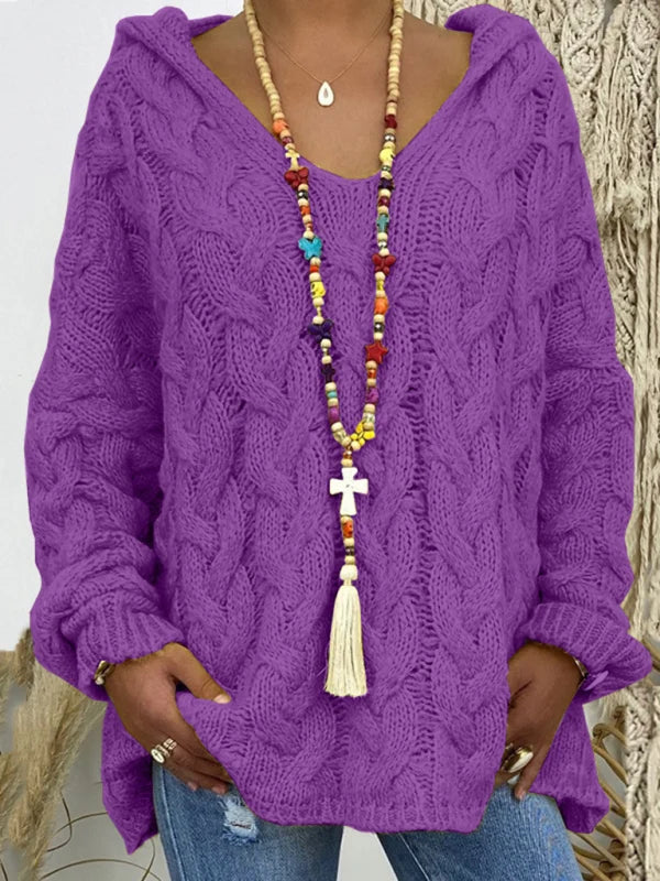 Ariane Knit Hooded Cable Jumper – Regular Fit Long Sleeves Autumn Winter | Dorvelli