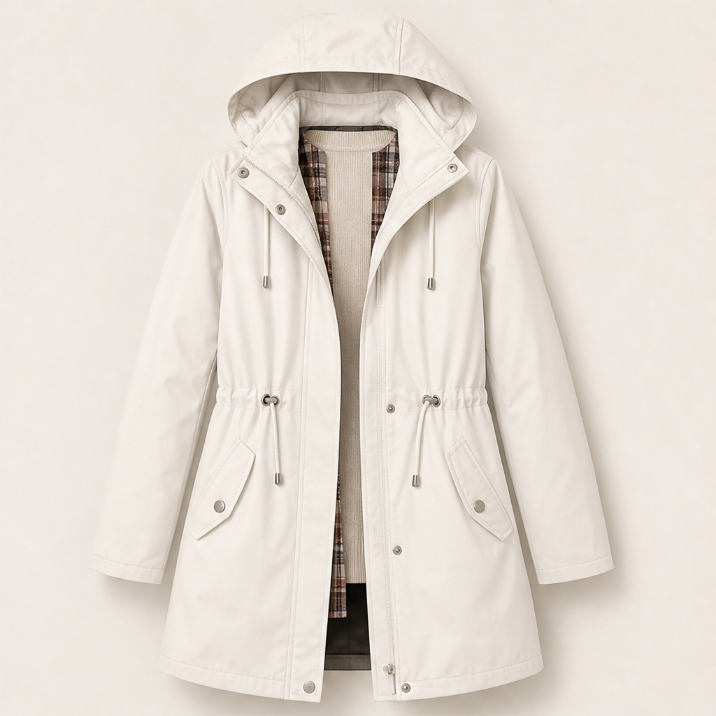 Ashbury 3-in-1 Parka – Detachable Hood Check Lined Drawstring Waist – Beige