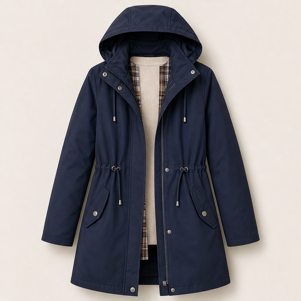 Ashbury 3-in-1 Parka – Detachable Hood Check Lined Drawstring Waist – Navy