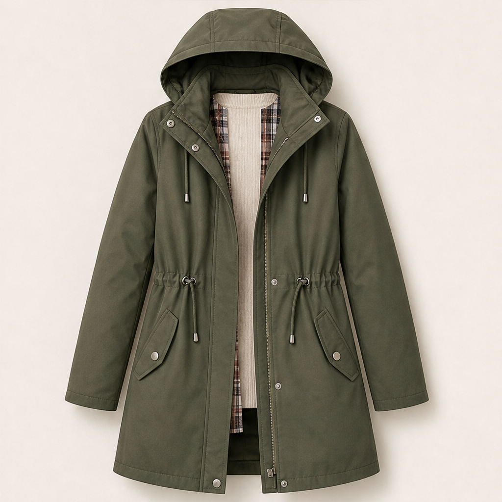Ashbury 3-in-1 Parka – Detachable Hood Check Lined Drawstring Waist – Olive