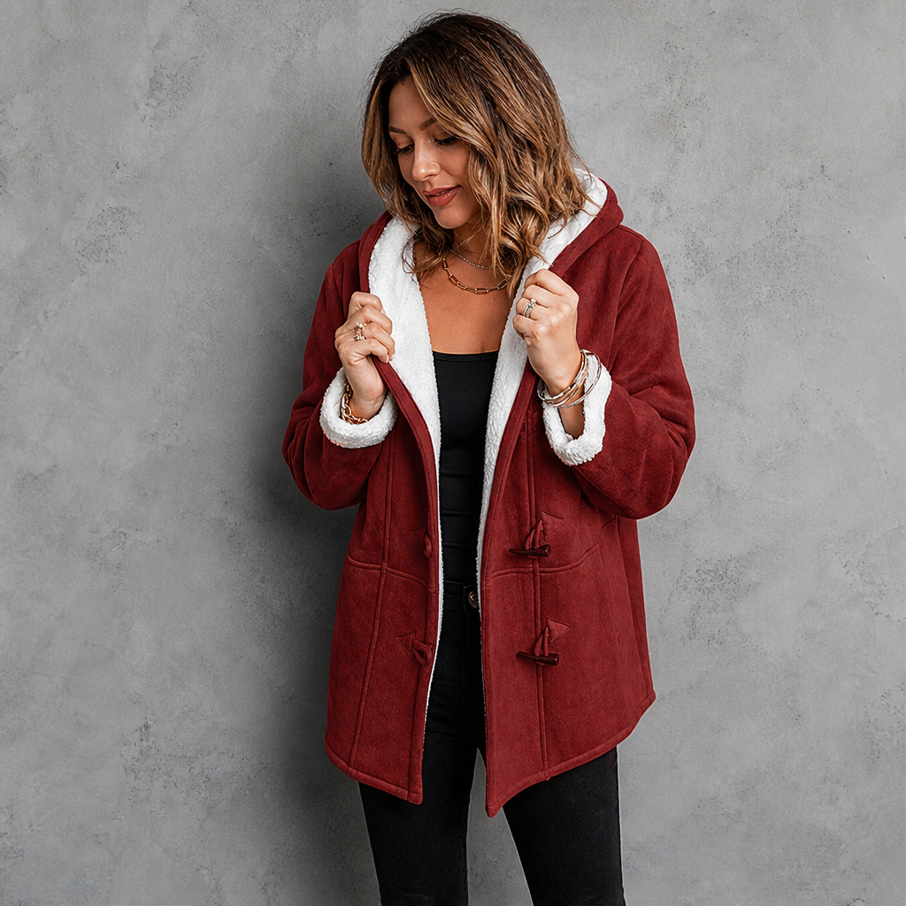 Dorvelli | Aspen Hooded Toggle Coat – Contrast Lined Turn-Back Cuff