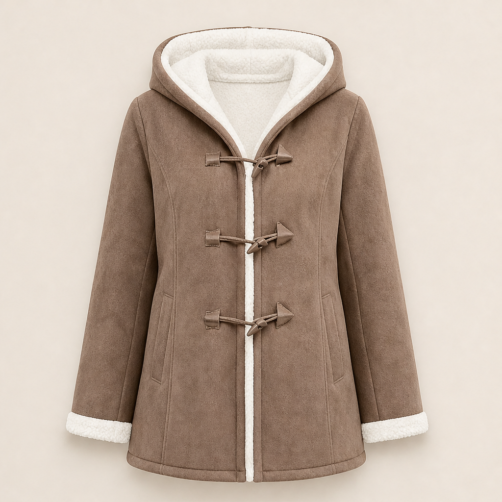 Dorvelli | Aspen Hooded Toggle Coat – Contrast Lined Turn-Back Cuff – Brown