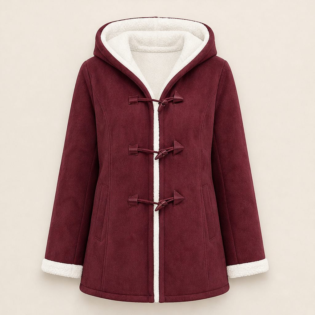 Dorvelli | Aspen Hooded Toggle Coat – Contrast Lined Turn-Back Cuff – Burgundy
