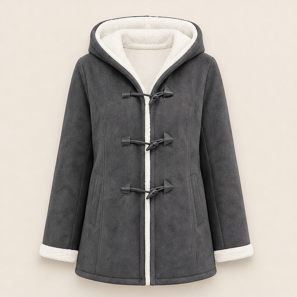 Dorvelli | Aspen Hooded Toggle Coat – Contrast Lined Turn-Back Cuff – Grey