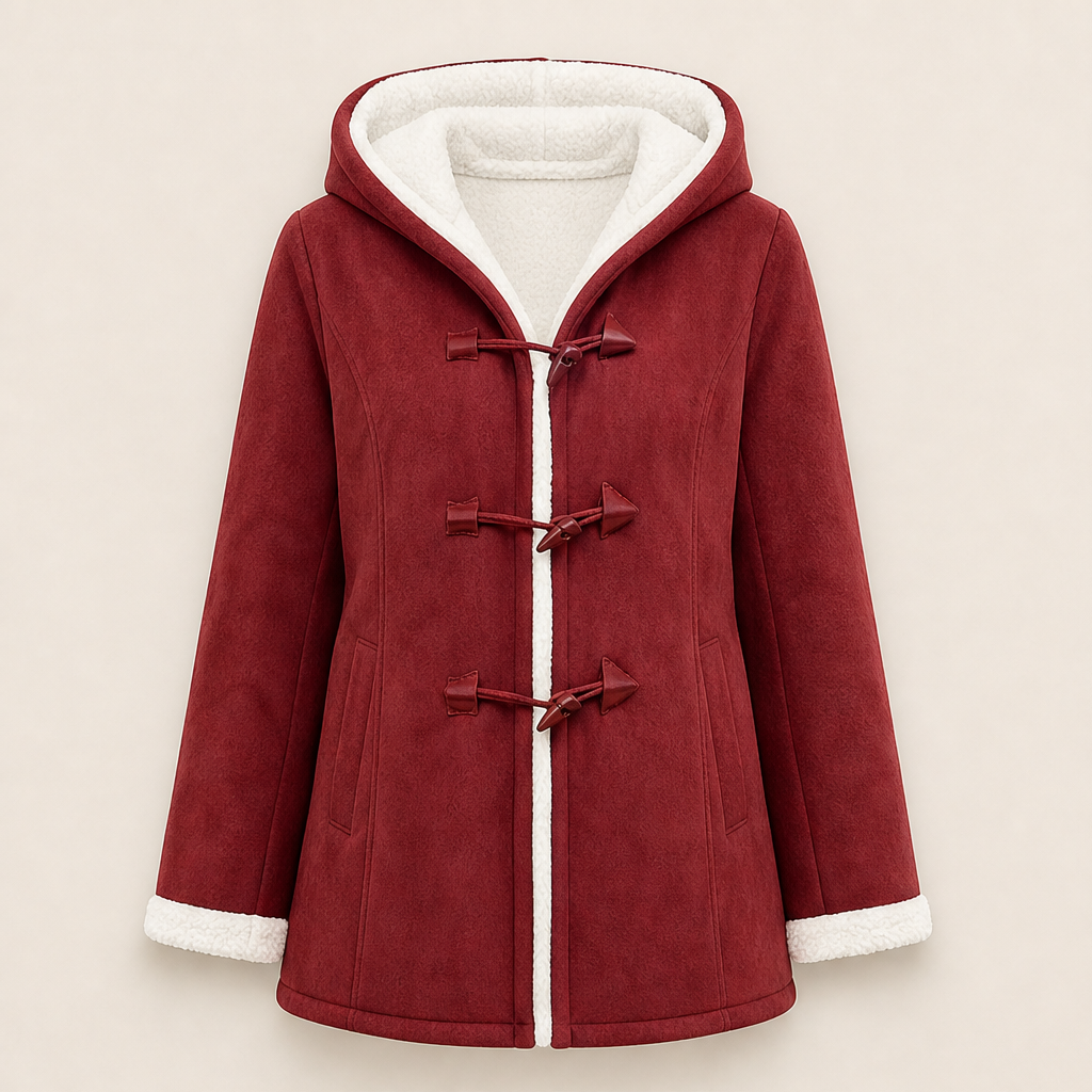 Dorvelli | Aspen Hooded Toggle Coat – Contrast Lined Turn-Back Cuff – Red
