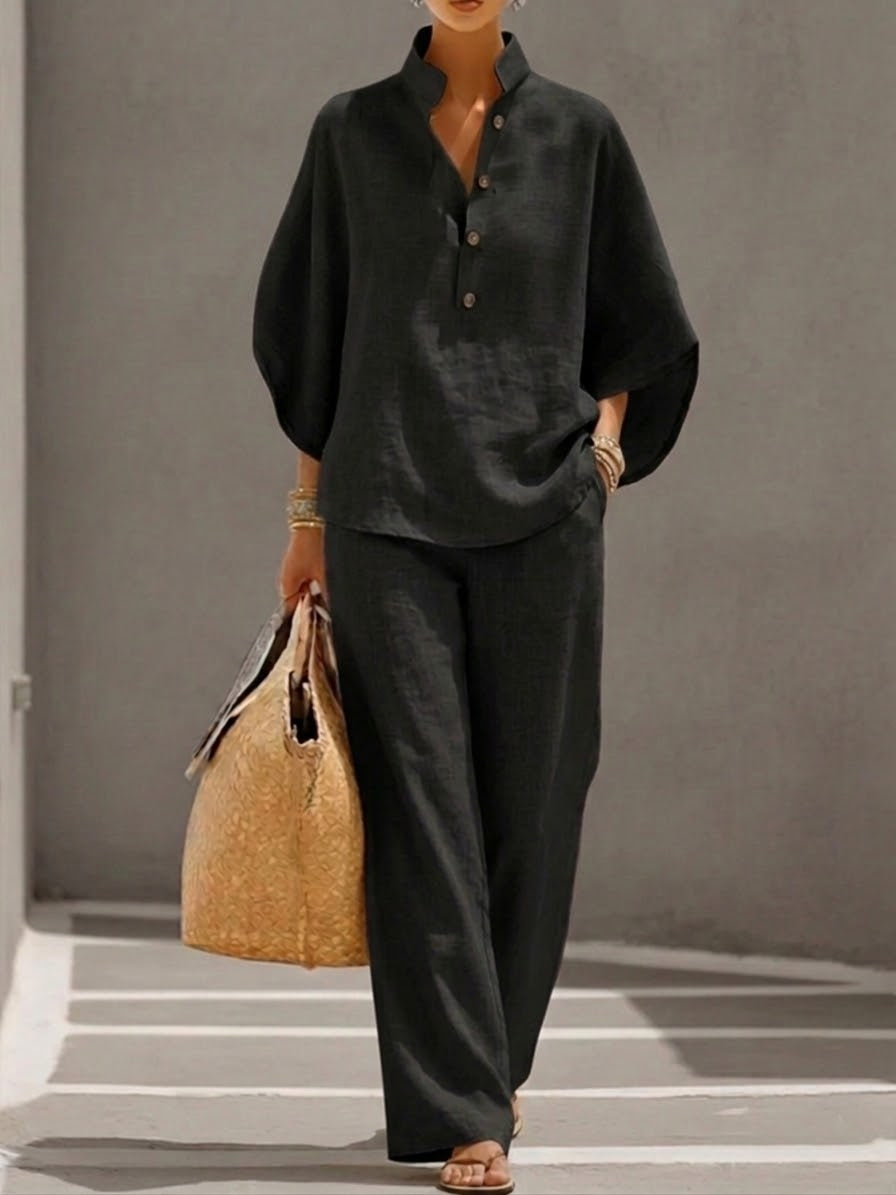 Aveline Stand Collar Co-Ord Set – Black