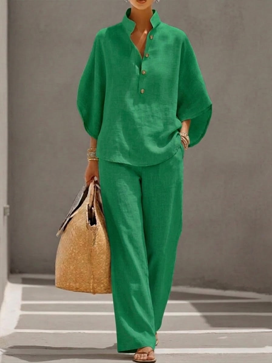 Aveline Stand Collar Co-Ord Set – Green