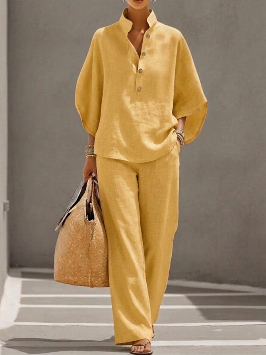 Aveline Stand Collar Co-Ord Set – Yellow