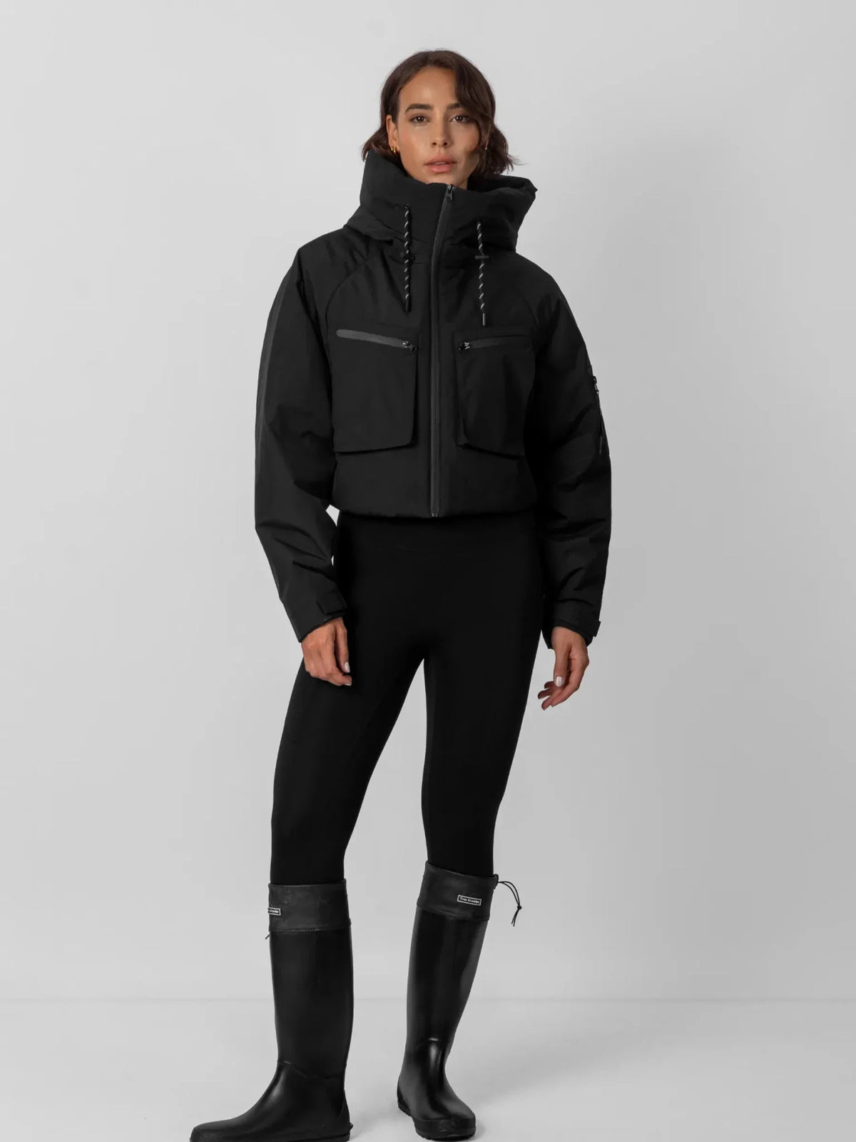 Avril Cropped Hooded Rain Jacket – Black