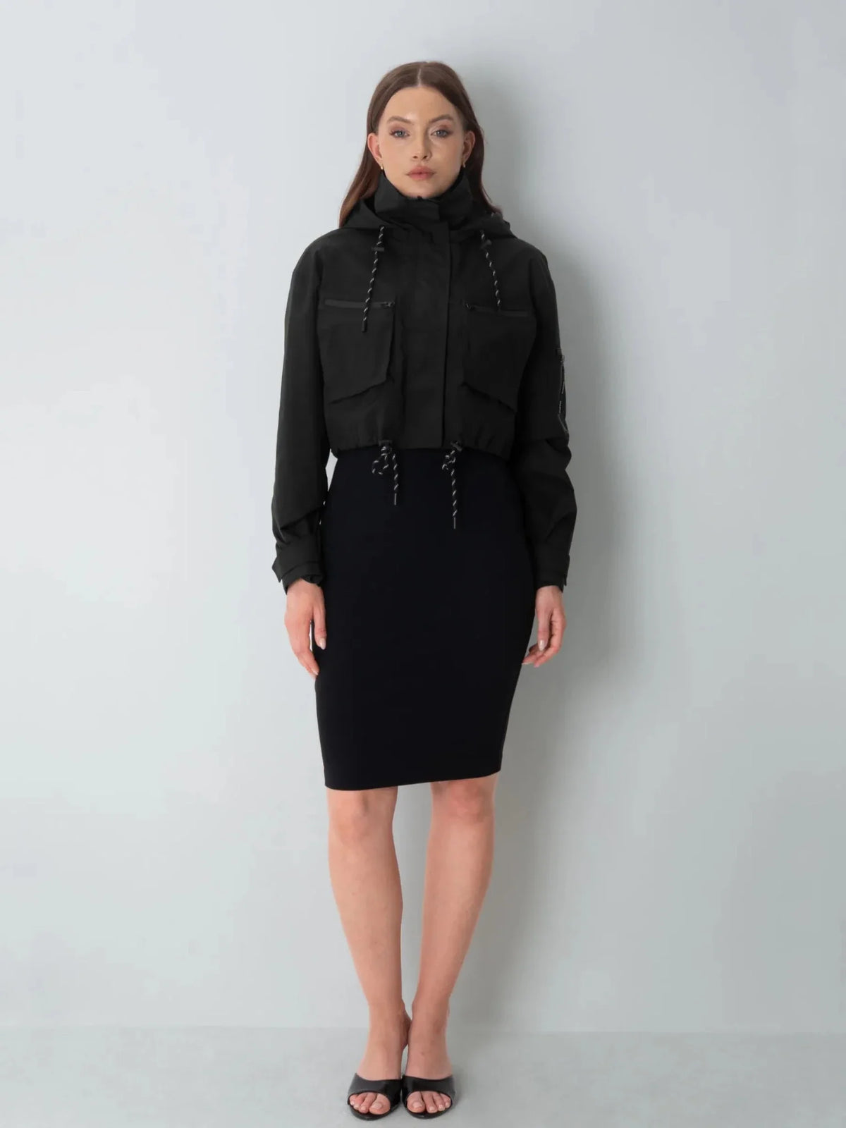 Avril Cropped Hooded Rain Jacket – Black