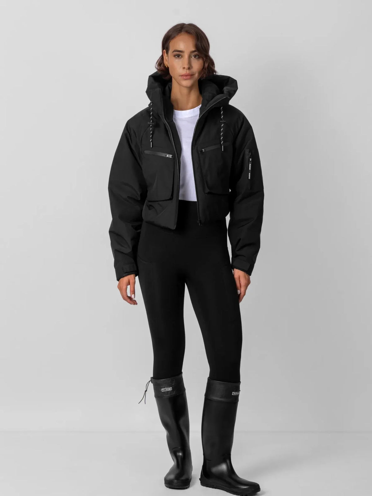 Avril Cropped Hooded Rain Jacket – Black