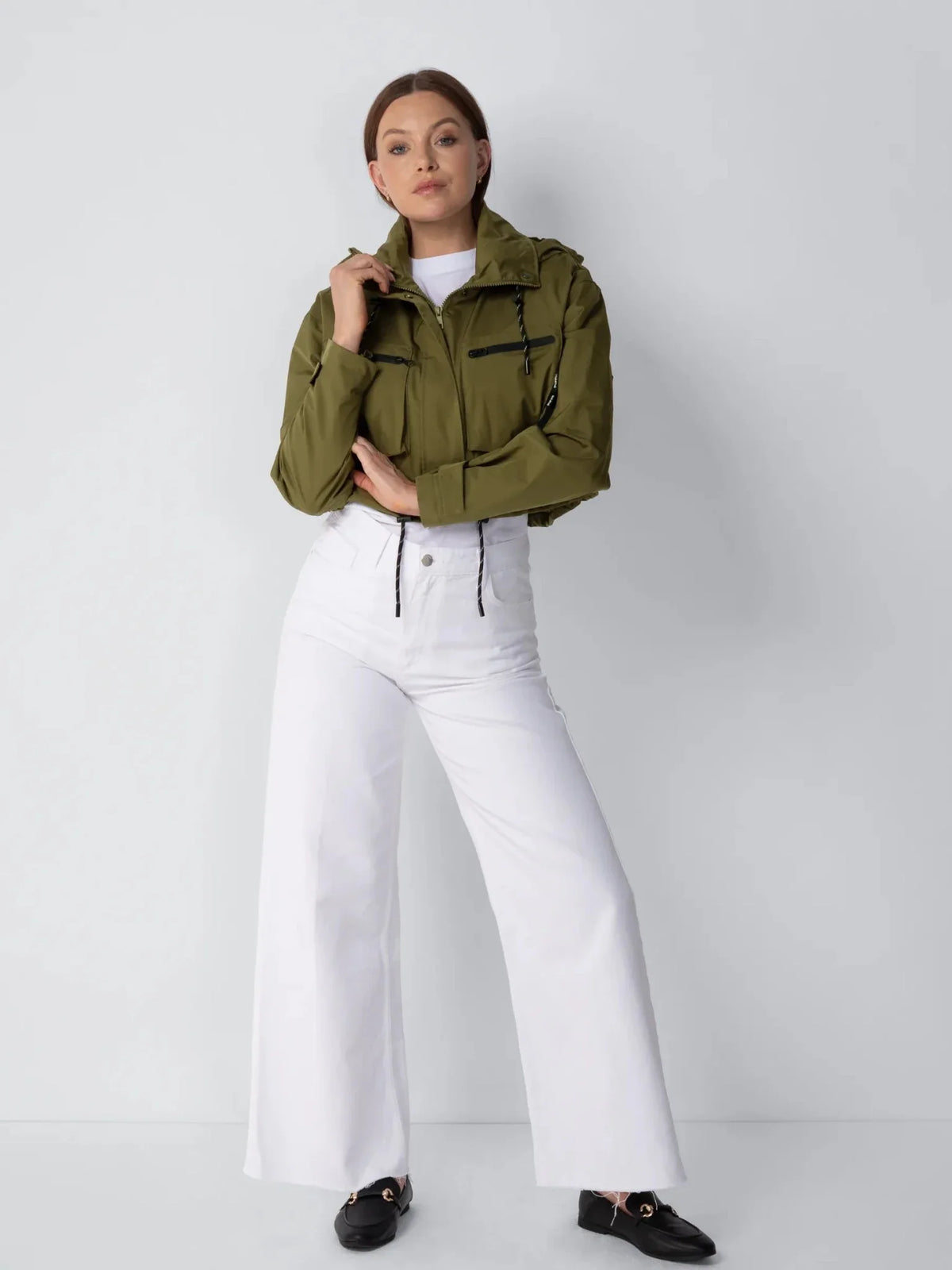 Avril Cropped Hooded Rain Jacket – Khaki Green
