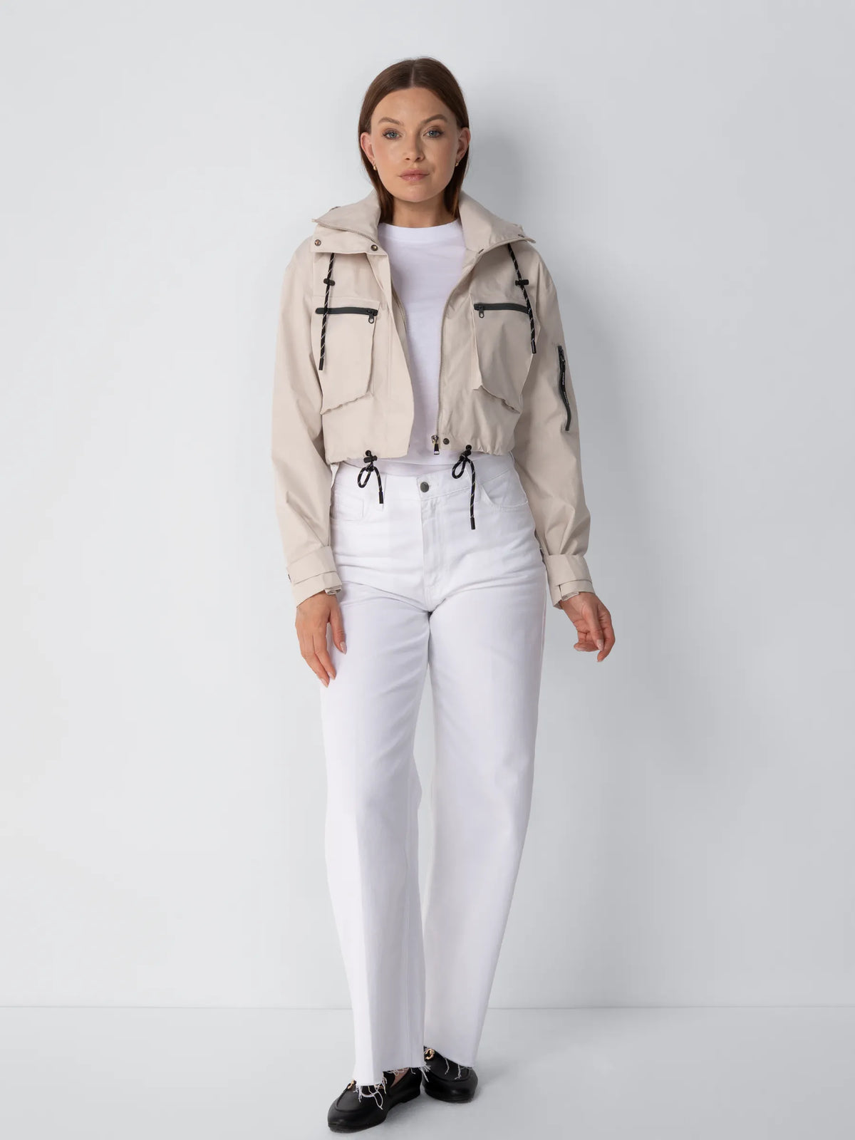 Avril Cropped Hooded Rain Jacket – Milk White