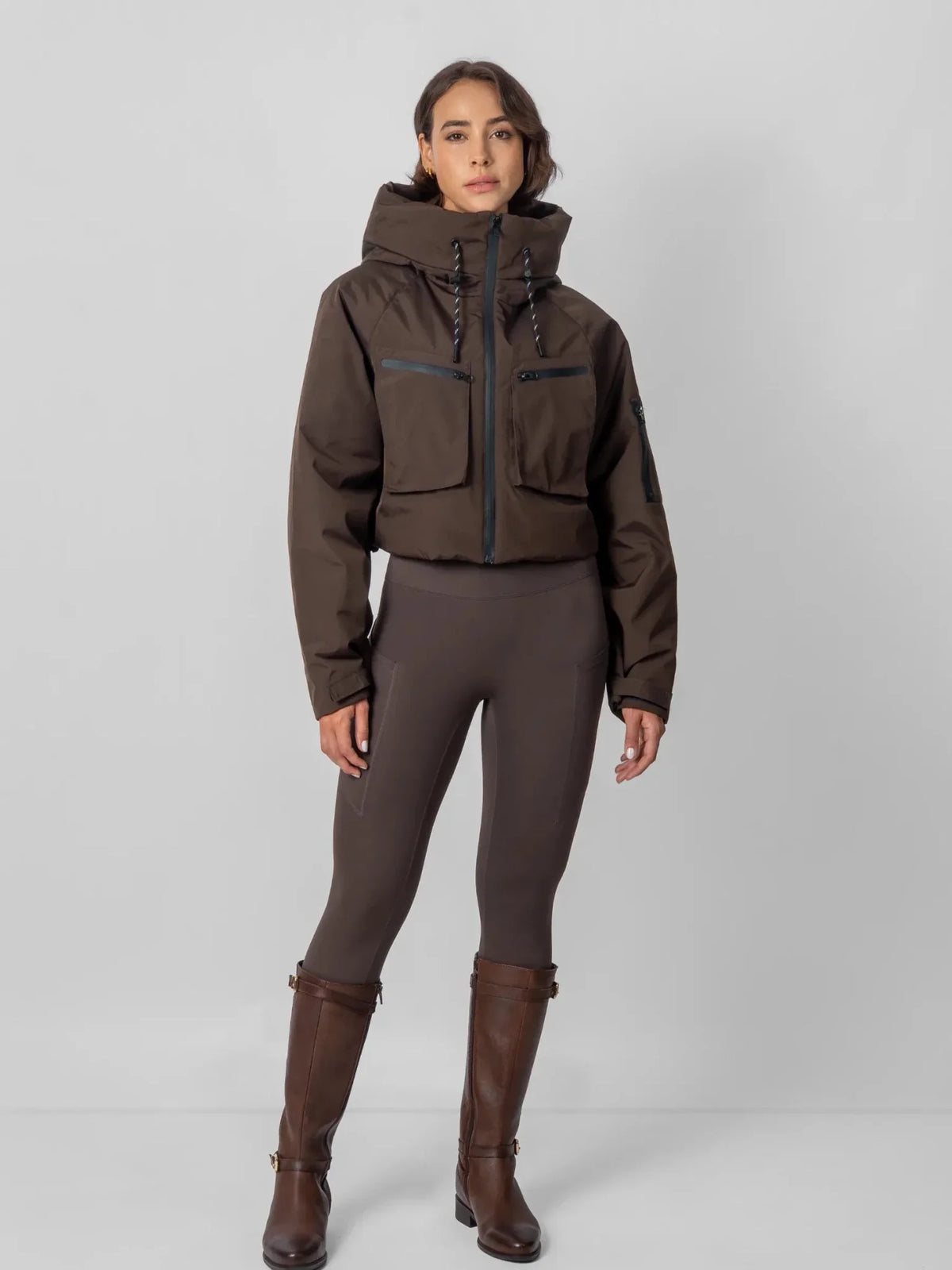 Avril Cropped Hooded Rain Jacket – Mocha Brown