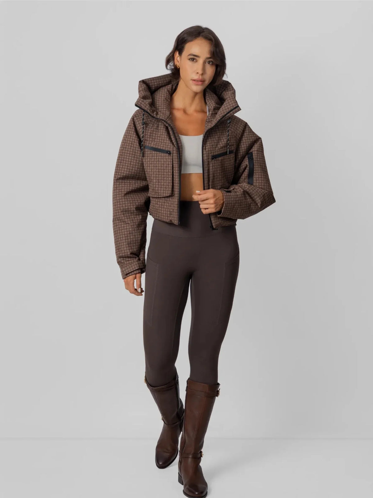 Avril Cropped Hooded Rain Jacket – Mocha Brown