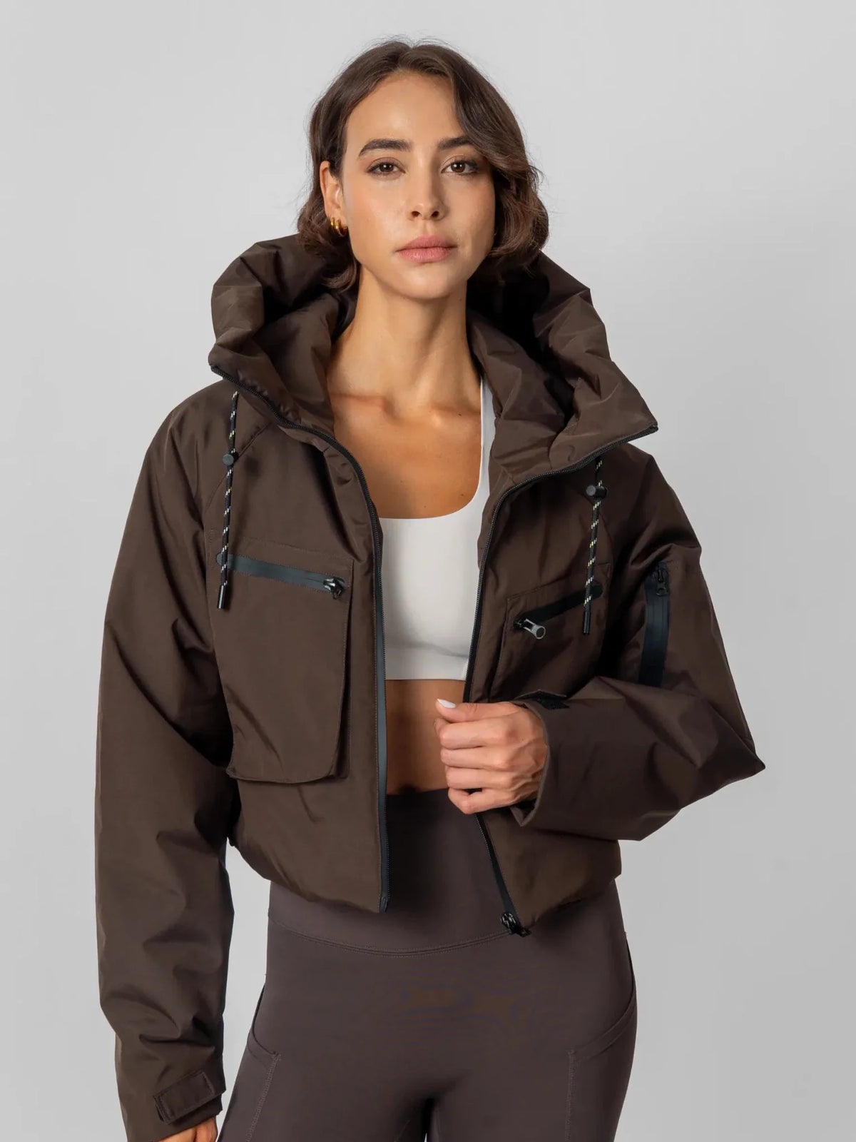 Avril Cropped Hooded Rain Jacket – Mocha Brown