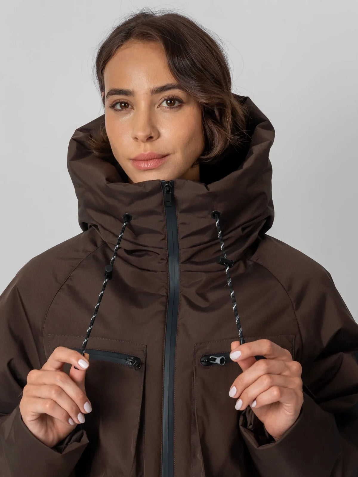 Avril Cropped Hooded Rain Jacket – Mocha Brown