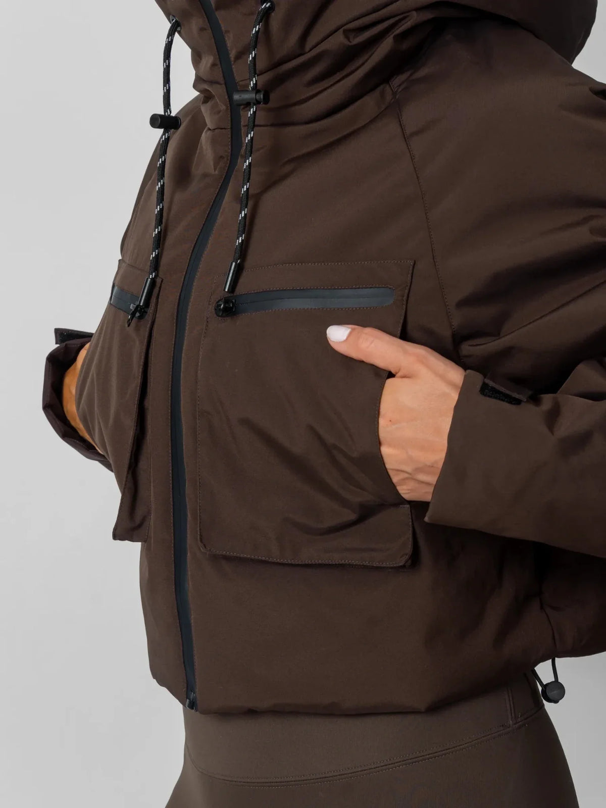 Avril Cropped Hooded Rain Jacket – Mocha Brown