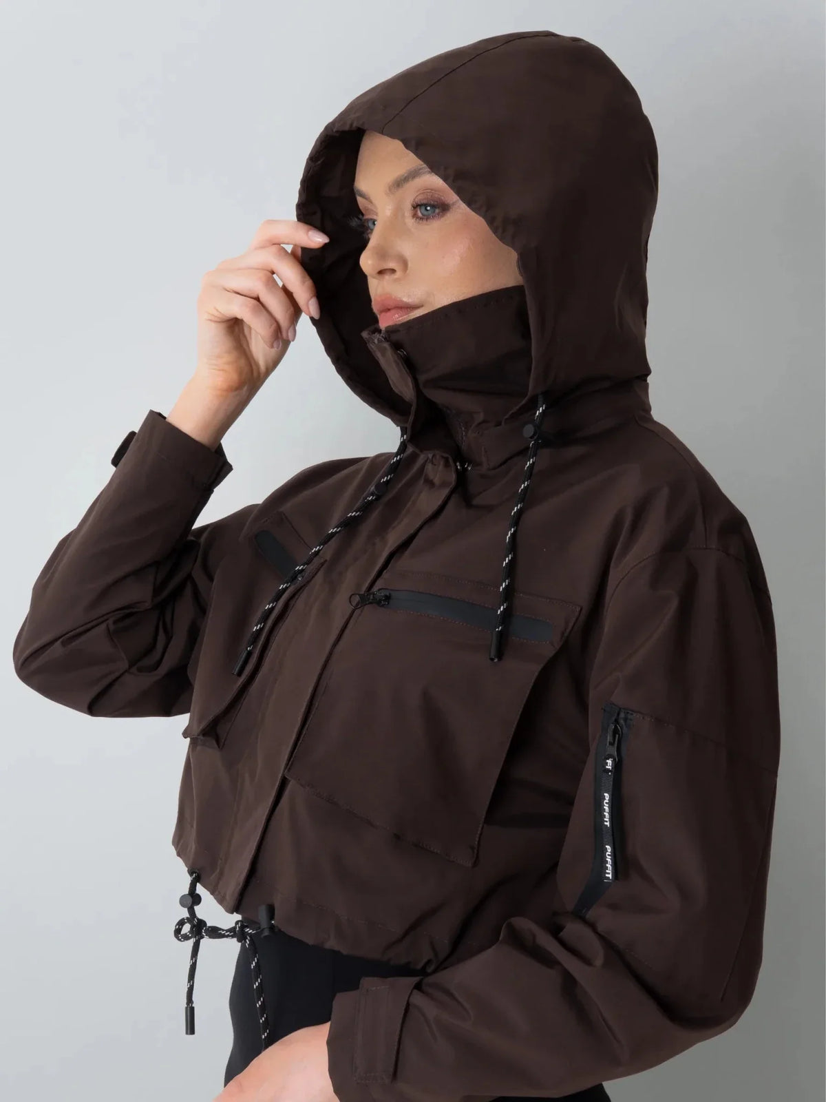 Avril Cropped Hooded Rain Jacket – Mocha Brown