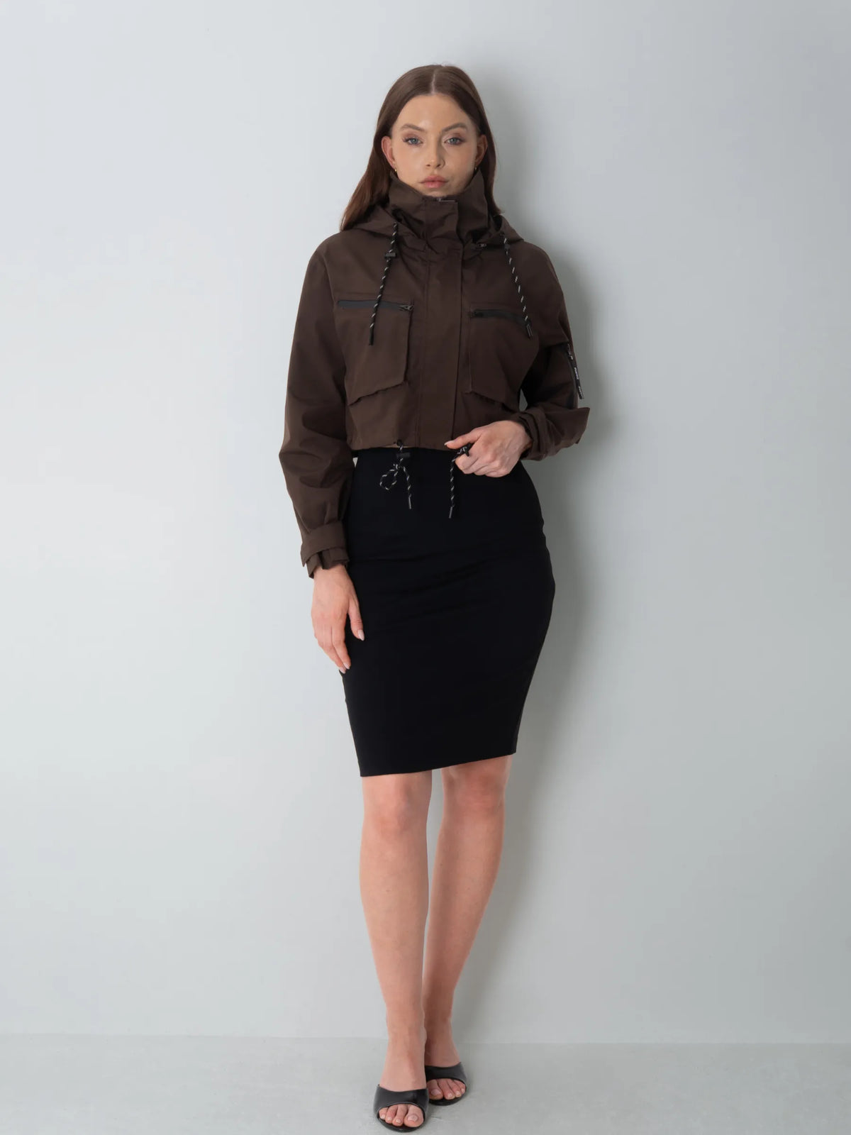 Avril Cropped Hooded Rain Jacket – Mocha Brown