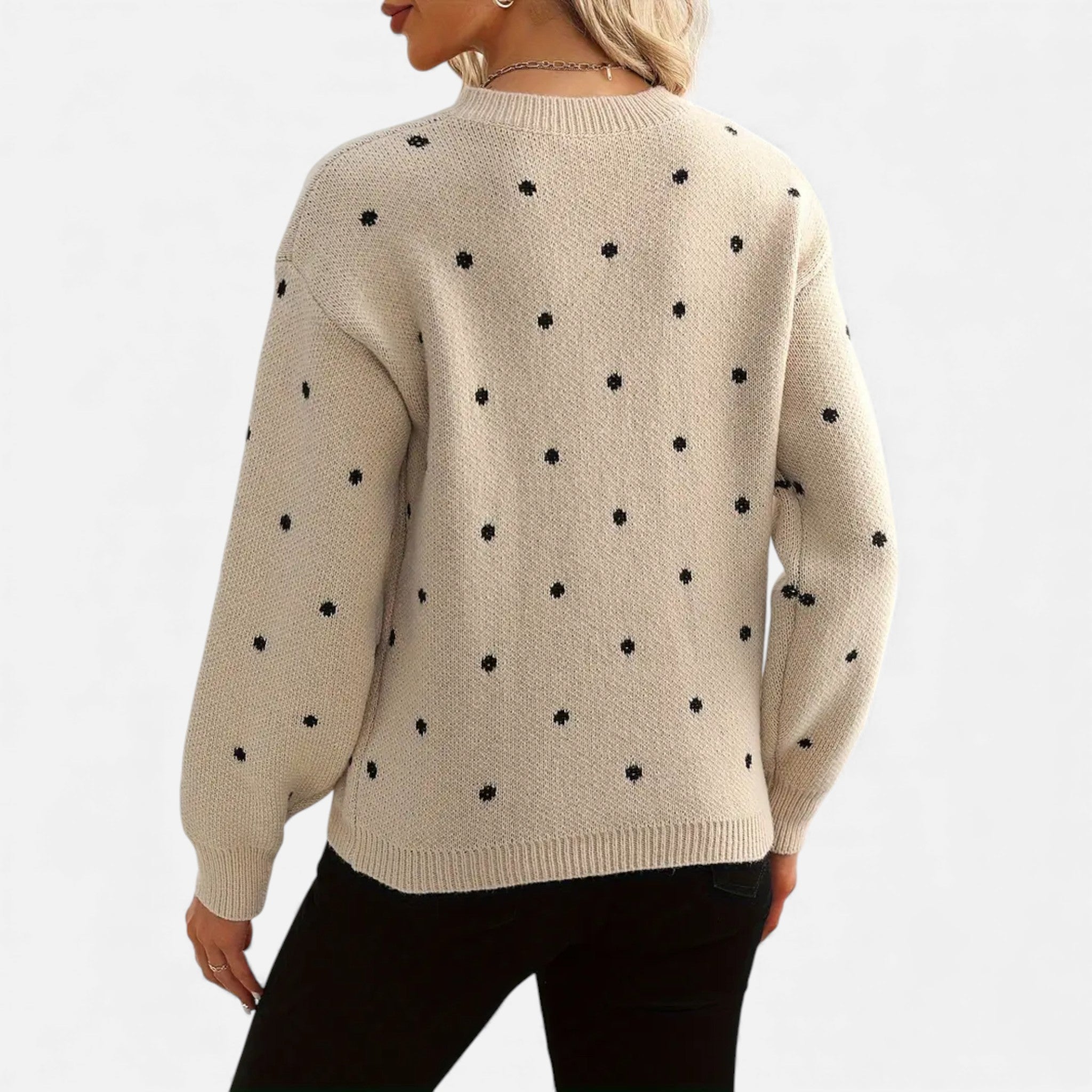 Dorvelli | Women’s Sweater – Polka-Dot Crew-Neck Elegance