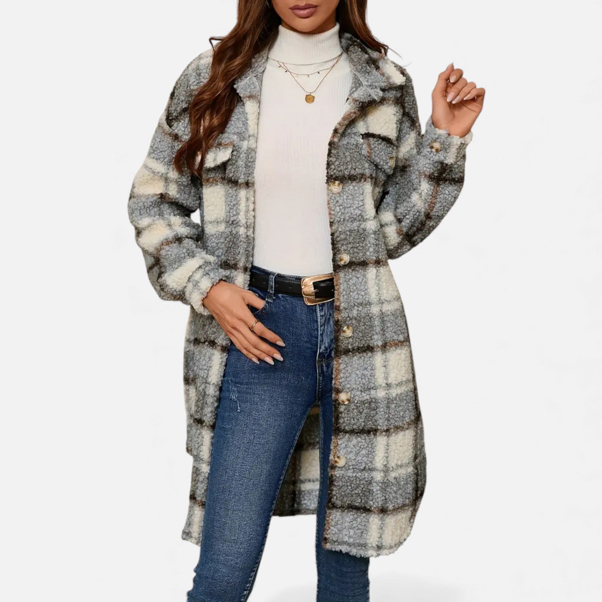 Dorvelli | Women’s Plaid Lapel Collar Jacket – Elegant Suede & PU Design