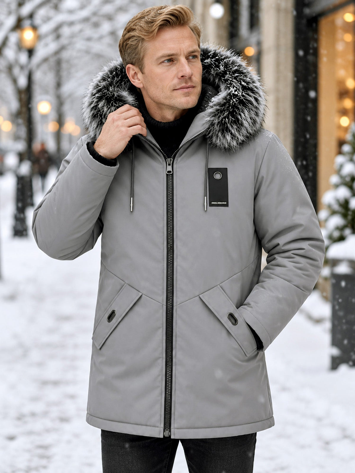 Bastian Hooded Padded Parka – Detachable Plush Hood Mid-Length Multi-Pocket