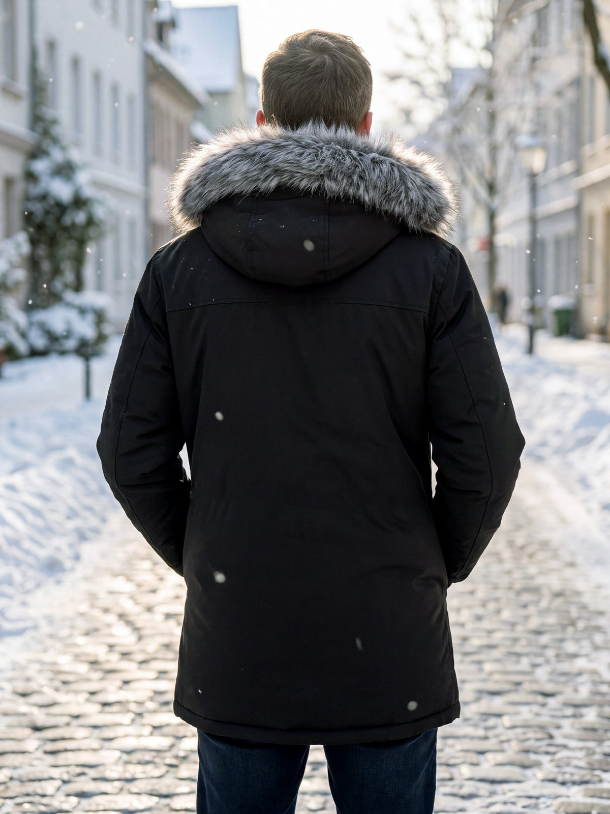 Bastian Hooded Padded Parka – Detachable Plush Hood Mid-Length Multi-Pocket