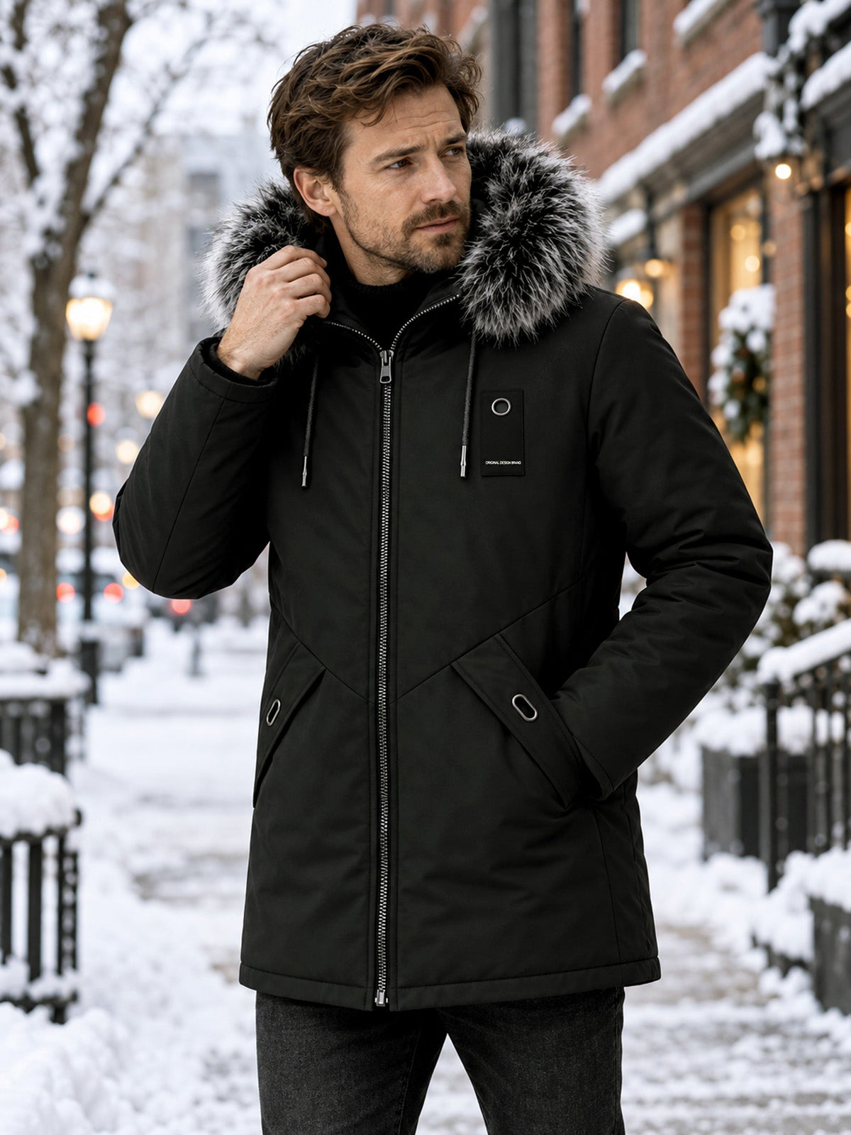 Bastian Hooded Padded Parka – Detachable Plush Hood Mid-Length Multi-Pocket