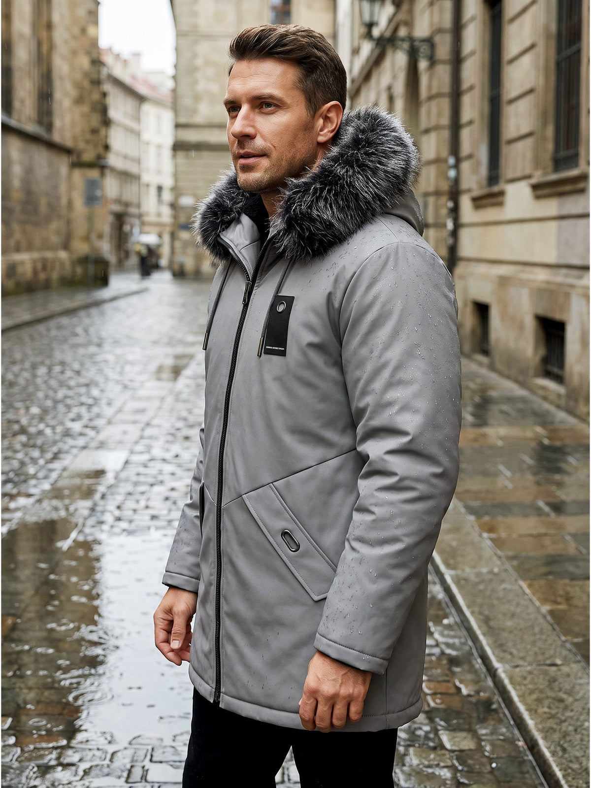 Bastian Hooded Padded Parka – Detachable Plush Hood Mid-Length Multi-Pocket