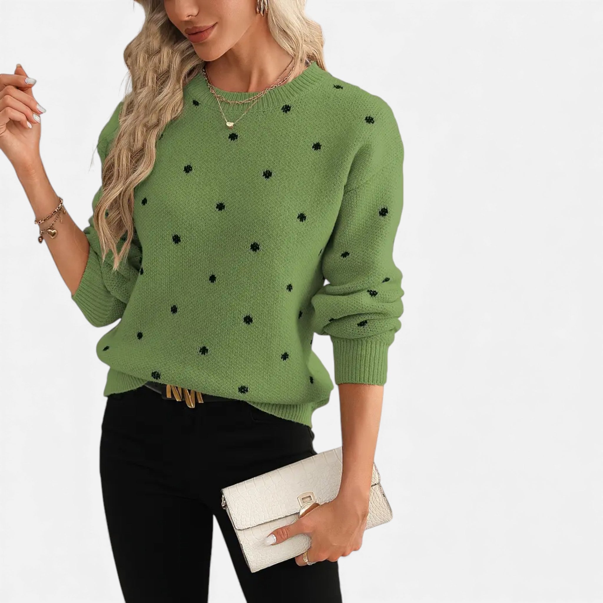 Dorvelli | Women’s Sweater – Polka-Dot Crew-Neck Elegance