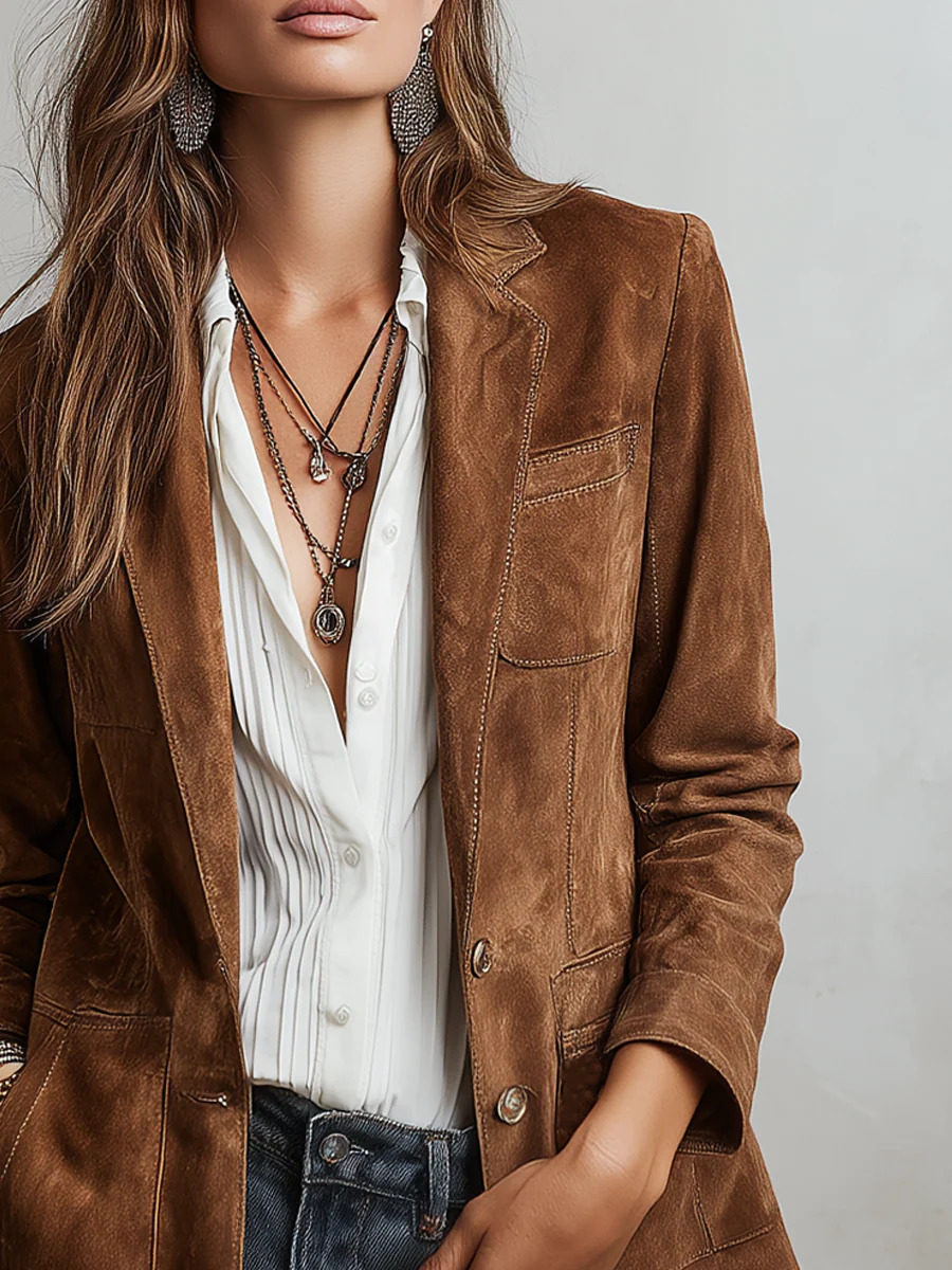 Bramwell Contrast Stitch Retro Jacket - Brown