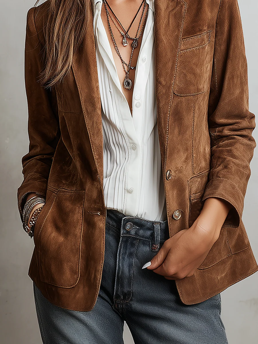 Bramwell Contrast Stitch Retro Jacket - Brown