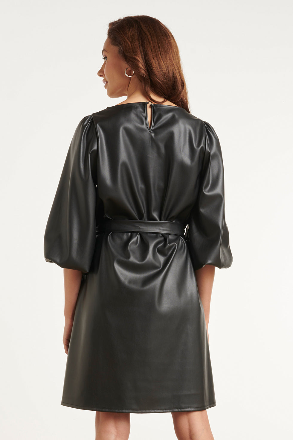 Brigitte Bow Belt Balloon Sleeve Dress - Black