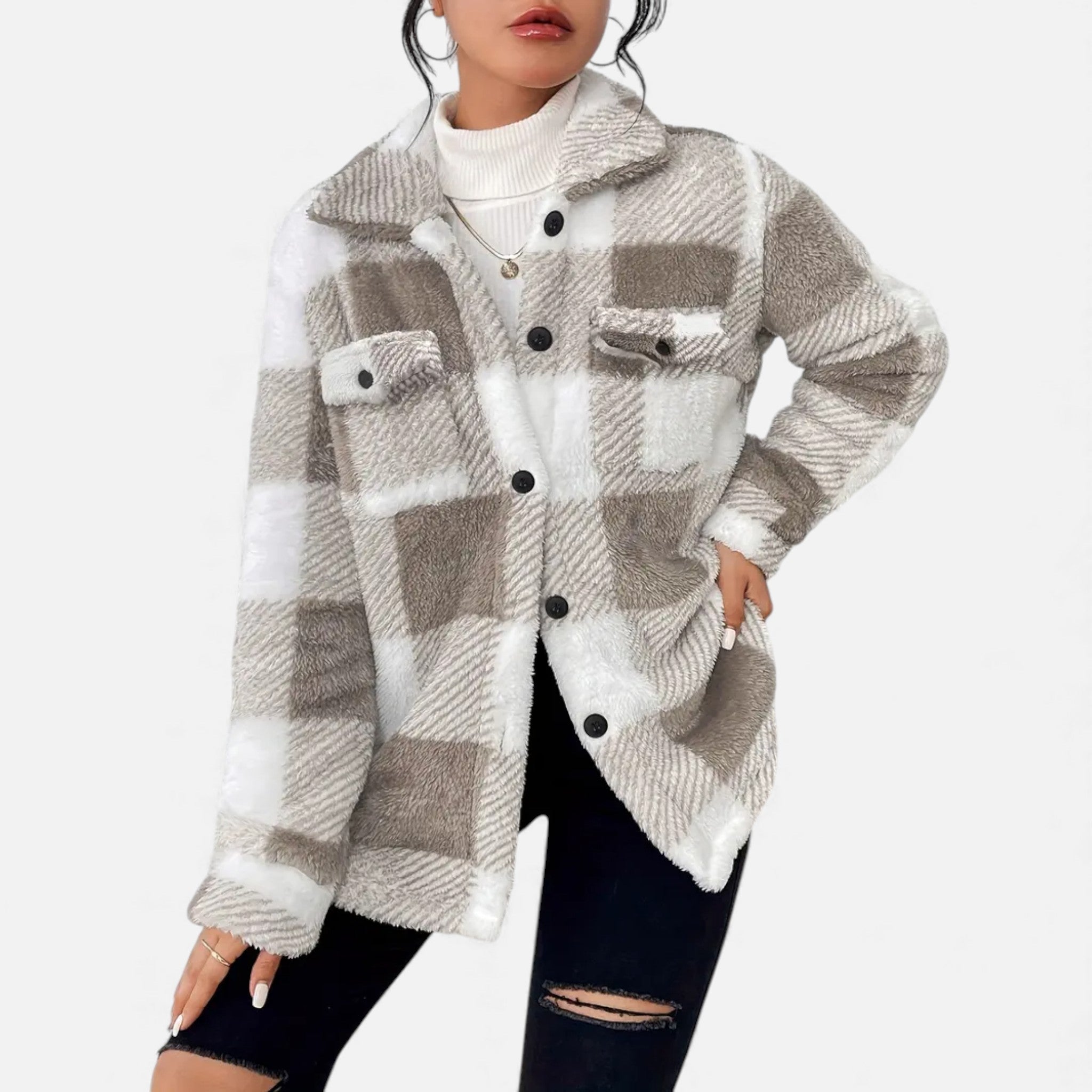 Dorvelli | Women’s Plush Checkered Winter Jacket – High-Elasticity Coat