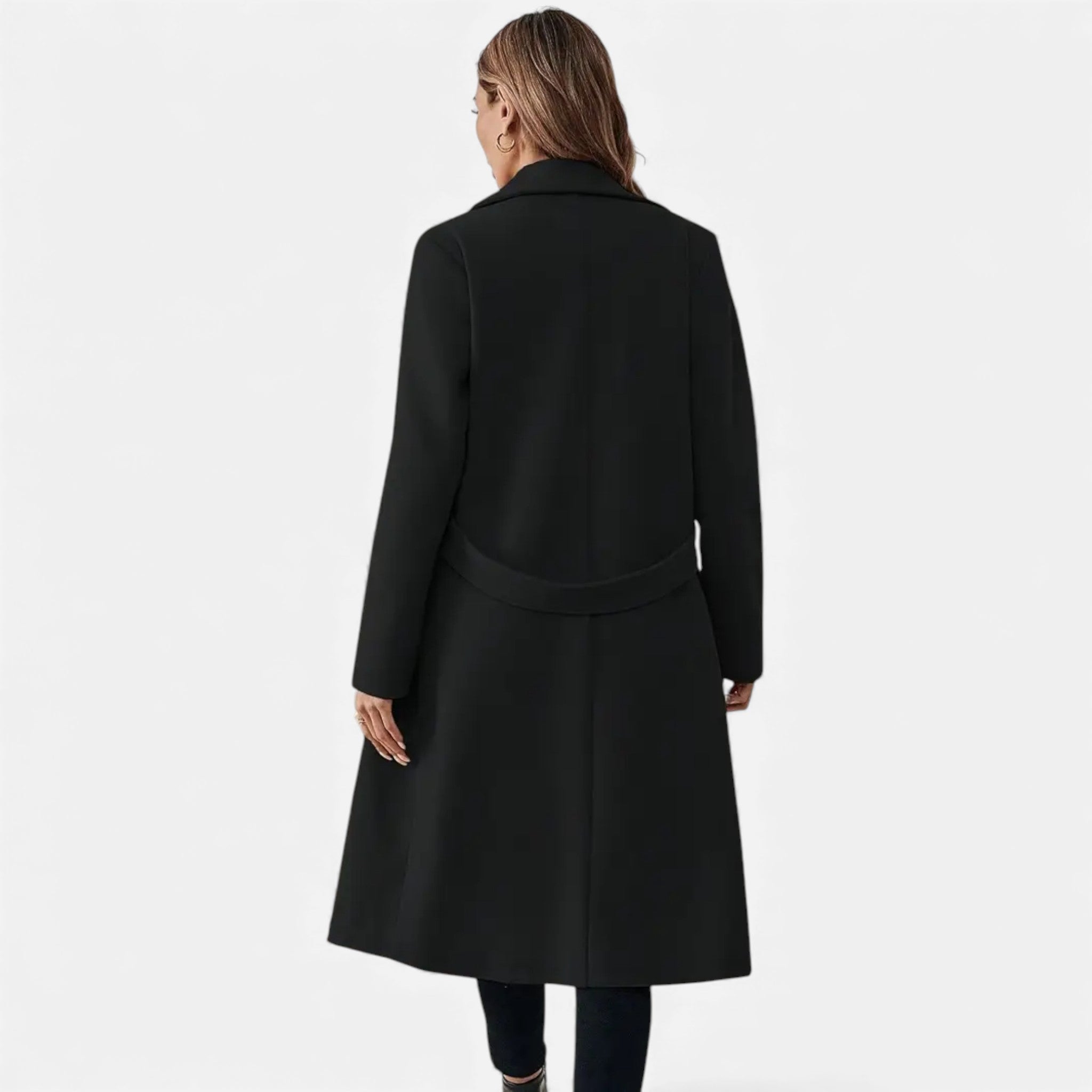 Dorvelli | Women’s Longline Coat – Double-Belt A-Line Elegance