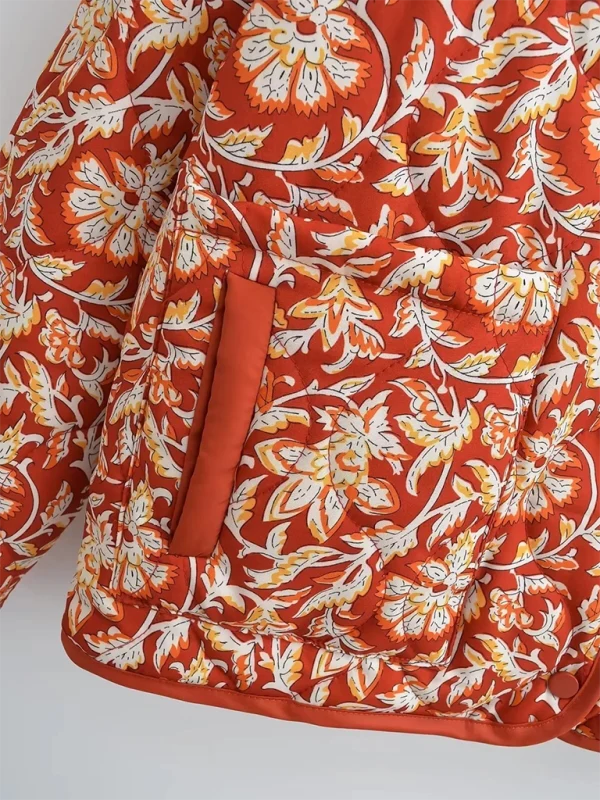Calla Floral Quilted Zip-Front Jacket – V-Neck Long Sleeve Hip Length | Dorvelli