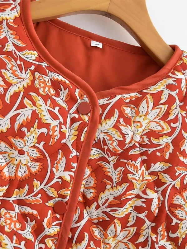 Calla Floral Quilted Zip-Front Jacket – V-Neck Long Sleeve Hip Length | Dorvelli