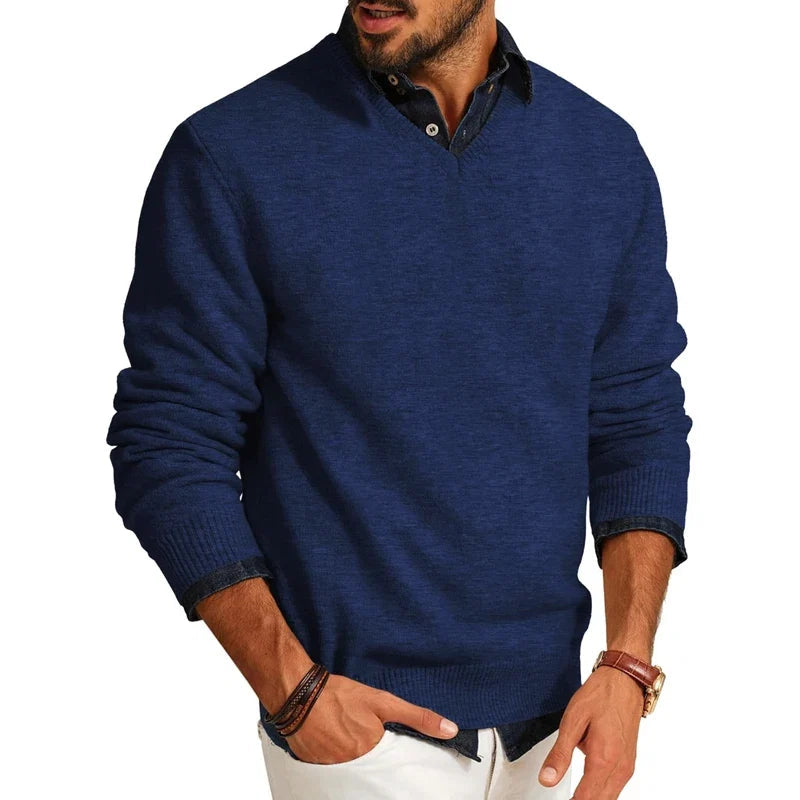 Calloway Textured V-Neck Jumper – Men's Slim Fit Knit Pullover Sweater