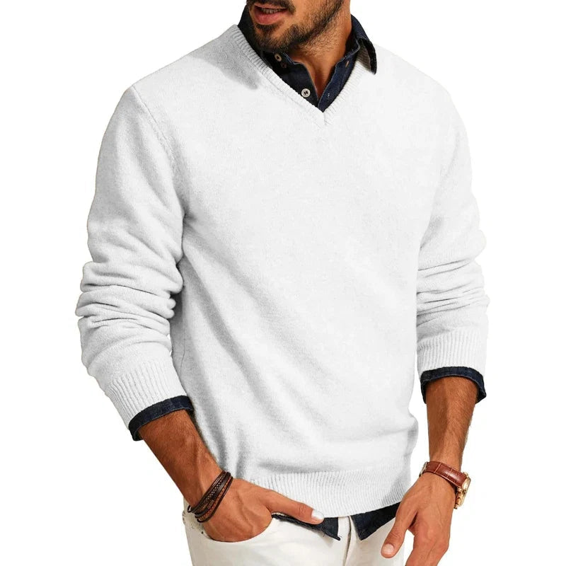 Calloway Textured V-Neck Jumper – Men's Slim Fit Knit Pullover Sweater