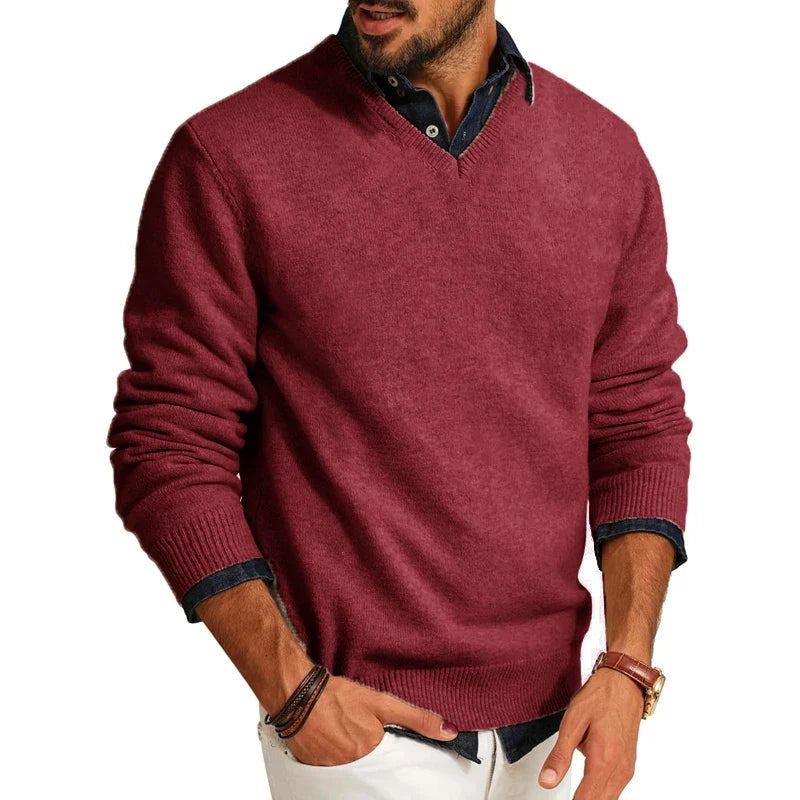 Calloway Textured V-Neck Jumper – Men's Slim Fit Knit Pullover Sweater