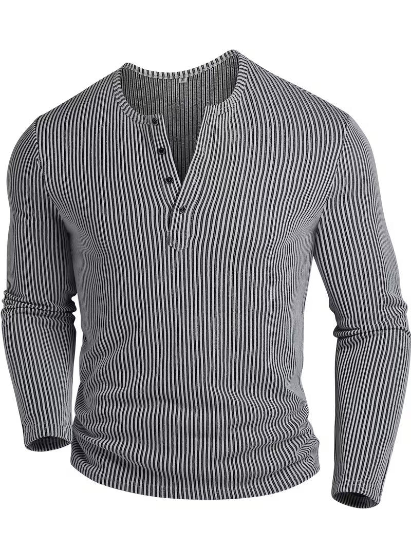 Callum Henley Knit Jumper – Button Placket Textured Long Sleeve Pullover