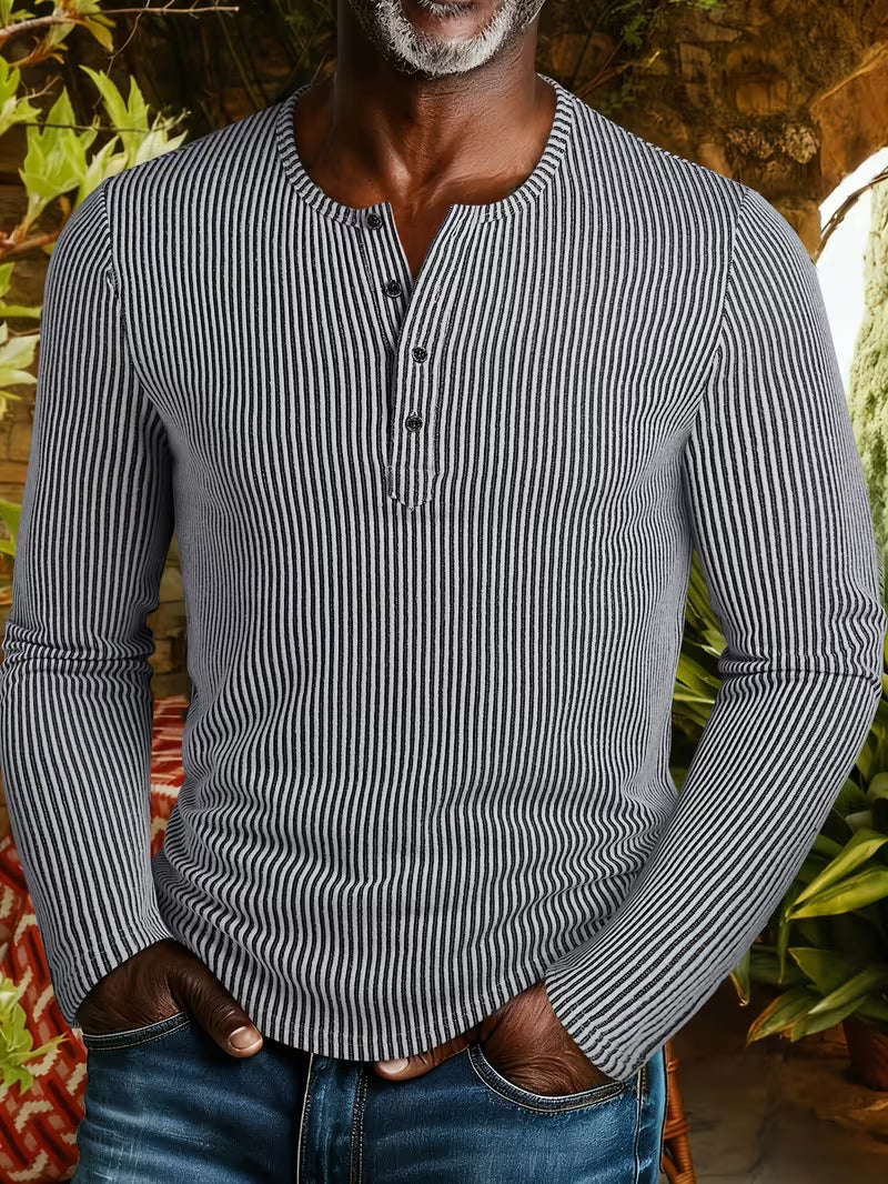 Callum Henley Knit Jumper – Button Placket Textured Long Sleeve Pullover