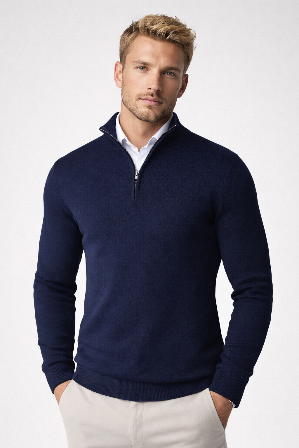 Caspian Half-Zip Funnel Neck Jumper – Men's Fine Knit Pullover Sweater