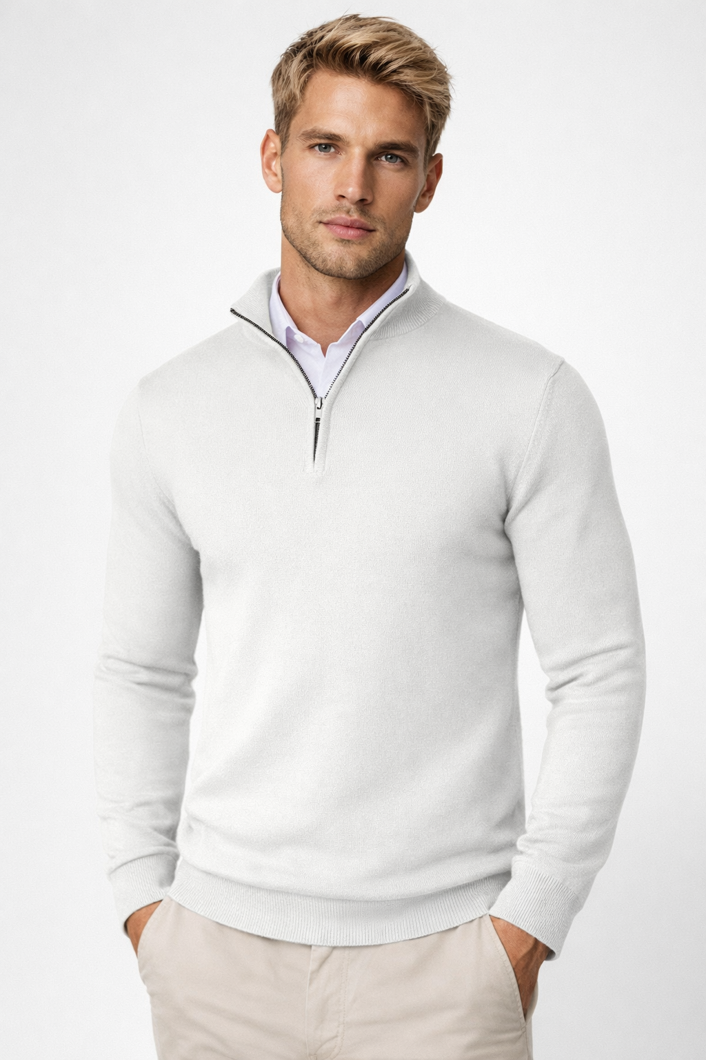 Caspian Half-Zip Funnel Neck Jumper – Men's Fine Knit Pullover Sweater